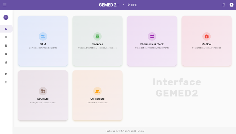 Interface du logiciel GEMED - Tableau de bord principal