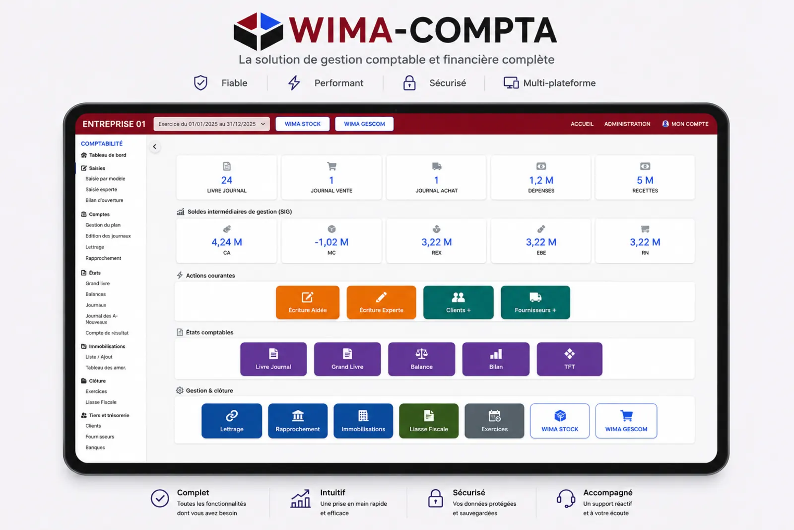 Interface du logiciel WIMA-COMPTA - Tableau de bord principal
